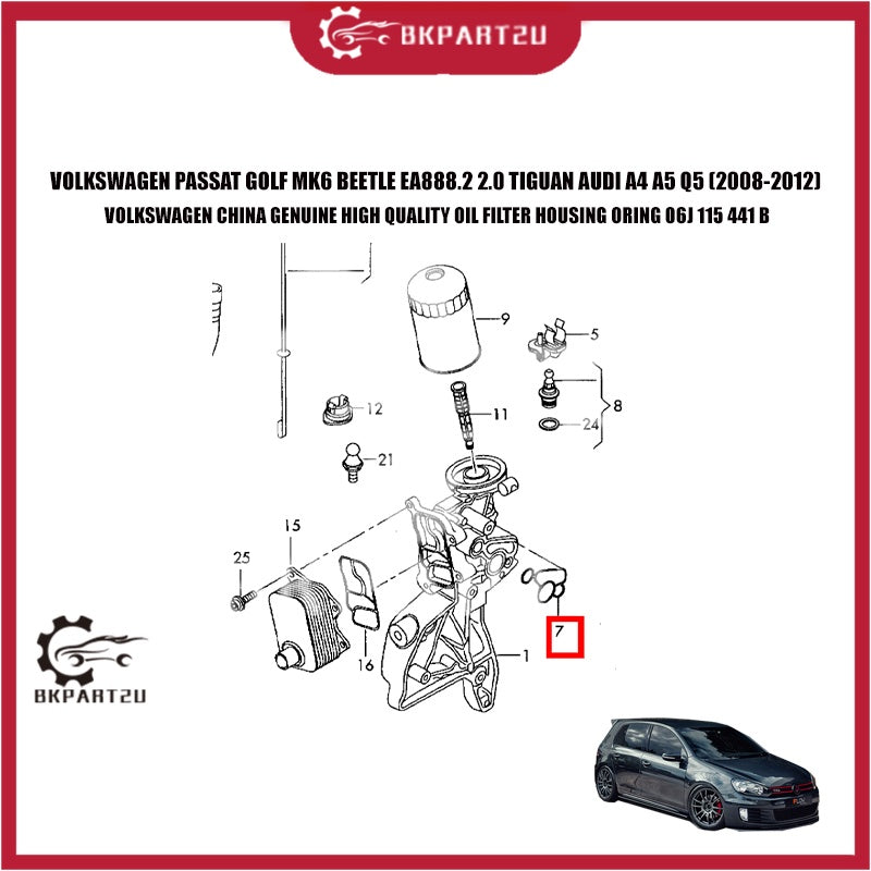 VOLKSWAGEN PASSAT GOLF MK6 BEETLE EA888.2 2.0 AUDI A4 A5 Q5 OIL FILTER HOUSING ORING 06J 115 441 B