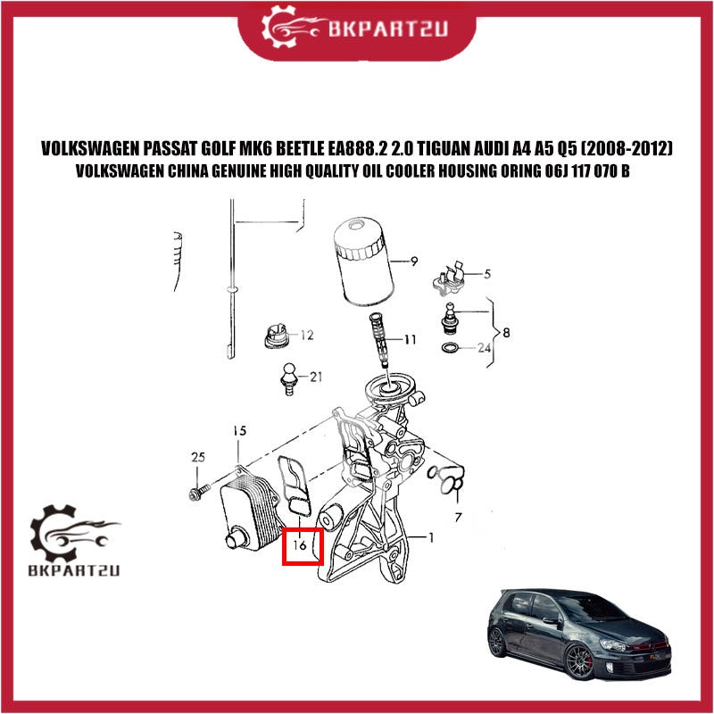 VOLKSWAGEN PASSAT GOLF MK6 BEETLE EA888.2 2.0 TIGUAN AUDI A4 A5 Q5 OIL COOLER ORING 06J 117 070 B