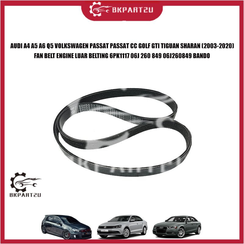 AUDI A4 A5 A6 Q5 VOLKSWAGEN PASSAT CC GOLF GTI TIGUAN SHARAN 2003-2020 FAN BELT ENGINE LUAR 6PK1117