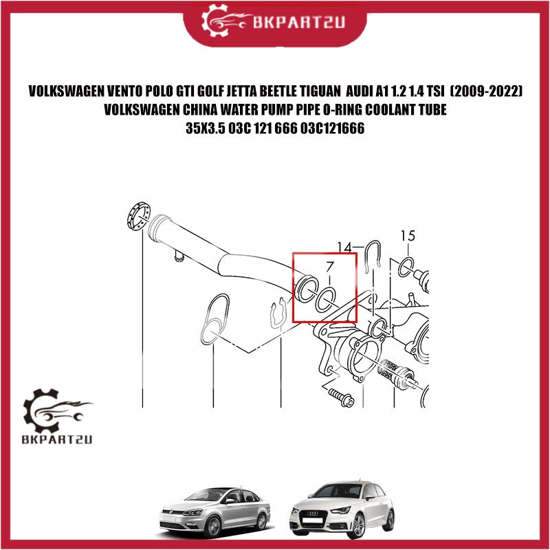 VOLKSWAGEN VENTO POLO GTI GOLF JETTA BEETLE TIGUAN AUDI 1.2 1.4 TSI 2009-2022 WATER PUMP PIPE ORING