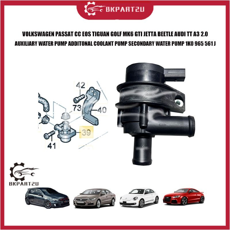 VOLKSWAGEN PASSAT TIGUAN GOLF MK6 GTI JETTA BEETLE AUDI A3 2.0 ADDITONAL COOLANT PUMP 1K0 965 561 J