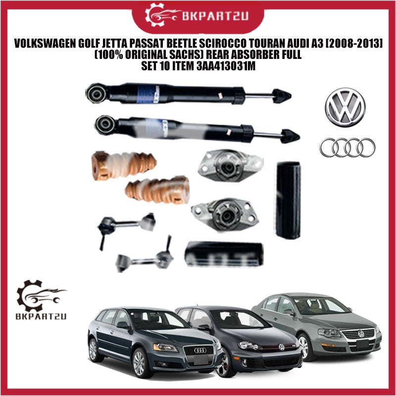 VOLKSWAGEN GOLF JETTA PASSAT BEETLE SCIROCCO TOURAN AUDI A3 (100% ORIGINAL SACHS) REAR ABSORBER FULL SET 10 ITEM 3AA4130