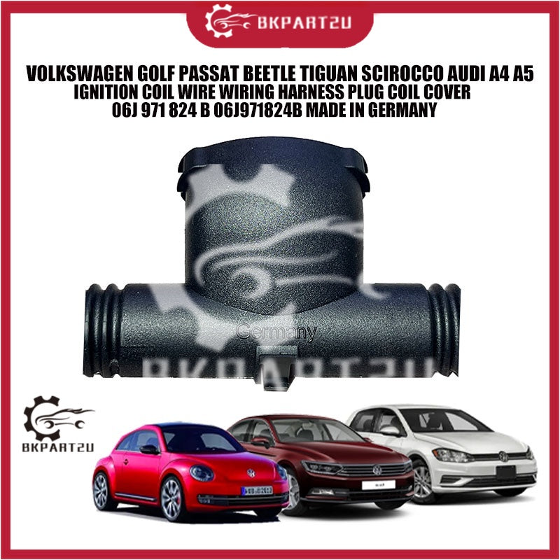 VOLKSWAGEN GOLF PASSAT BEETLE TIGUAN SCIROCCO AUDI A4 A5 IGNITION COIL WIRE WIRING HARNESS PLUG COIL COVER 06J 971 824 B