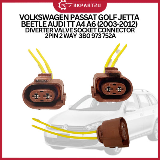 VOLKSWAGEN PASSAT GOLF JETTA BEETLE AUDI TT A4 A6 (2003-2012) DIVERTER VALVE SOCKET CONNECTOR 2PIN 2 WAY  3B0 973 752A